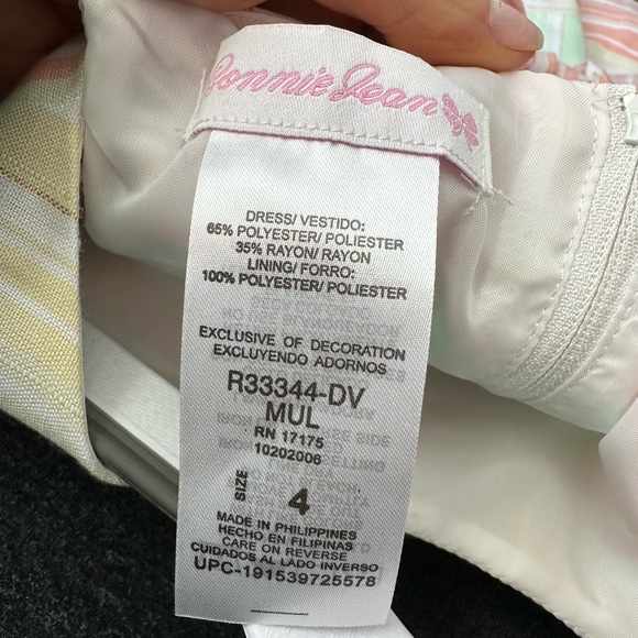 BONNIE JEAN Girls Striped Rainbow Linen Spring Dress (Size 4) - Picture 4 of 4